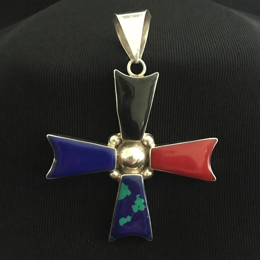 Vintage Sterling Multi Stone Cross Pendant